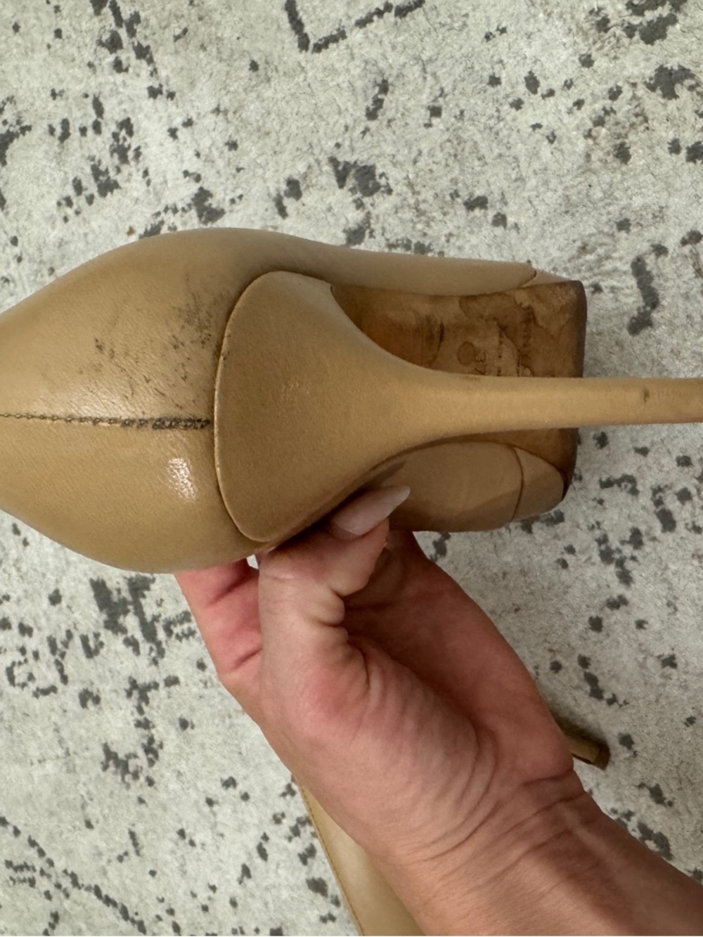 Jimmy Choo Beige Peep-Toe Leather Pumps - Picture 8 of 8